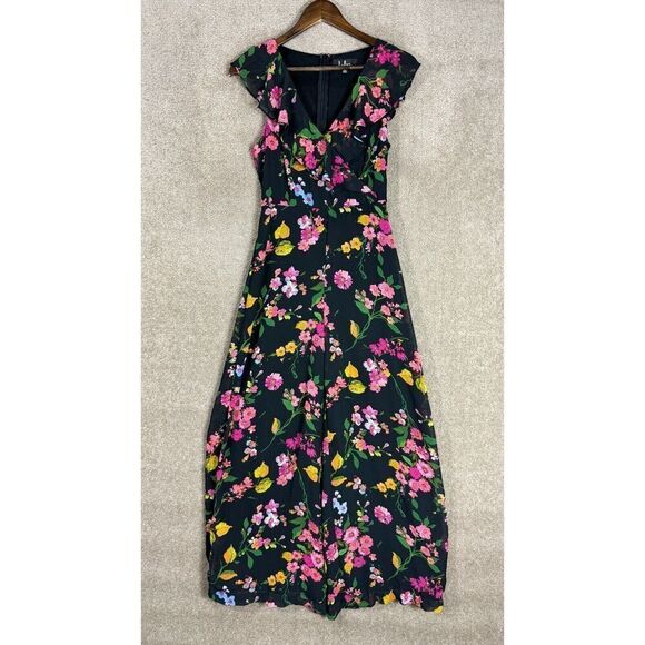 Lulus Blooming Love Jumpsuit Womens Size XS Black Floral Print‎ Ruffled Wide Leg - Picture 3 of 12